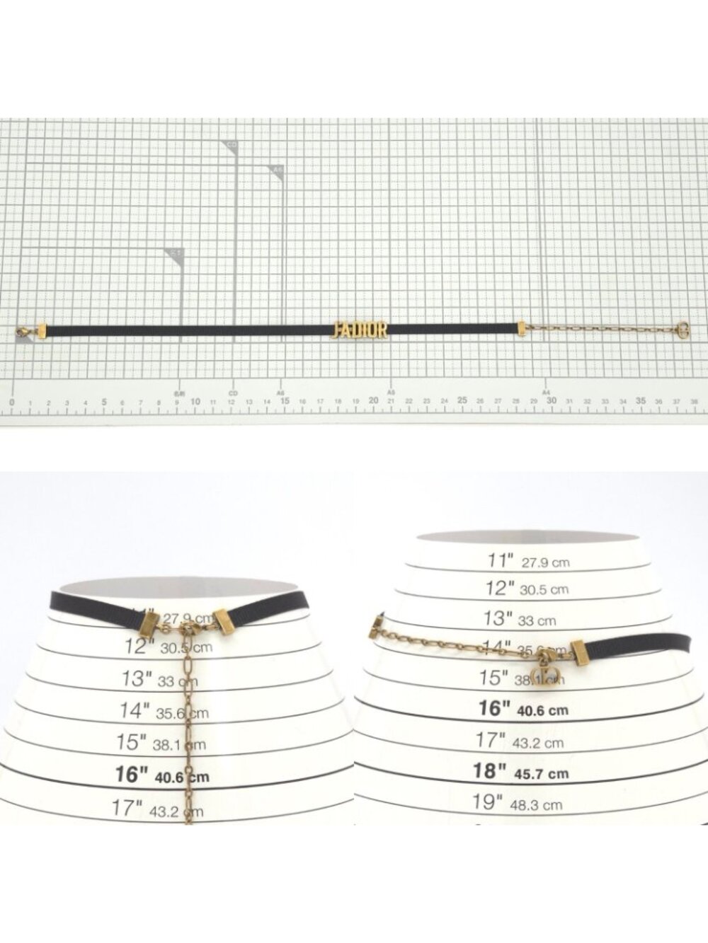 Dior J'adior Logo Choker Necklace Neck Gold Tone Metal Antique Polished Black - Picture 7 of 9